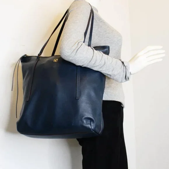 CAROLINA HERRERA #38818 Navy Blue Leather Shoulder Bag - Main Image